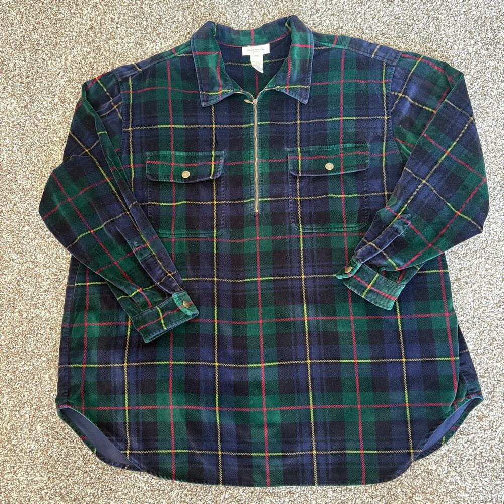 Jones New York Sport 2X Cotton Velvet Tartan Plaid Quarter Zip Pullover Shirt